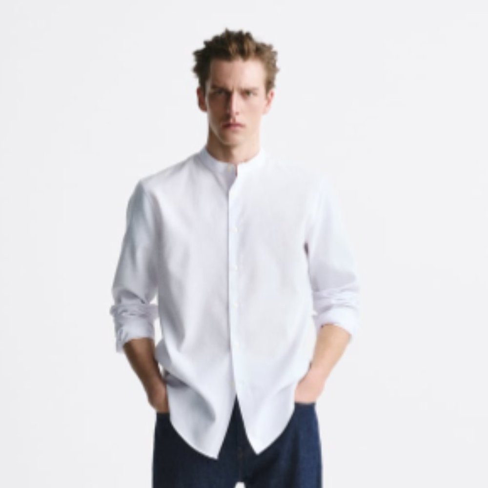 MANDARIN COLLAR STRETCH SHIRT